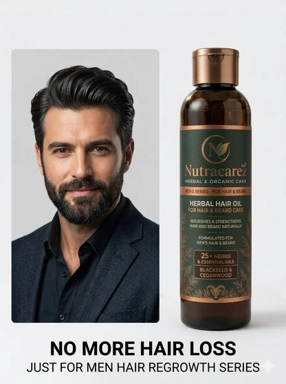 NutraCarez Men's Herbal Hair & Beard Oil – Advanced Natural Formula with 25+ Herbs & Essential Oils