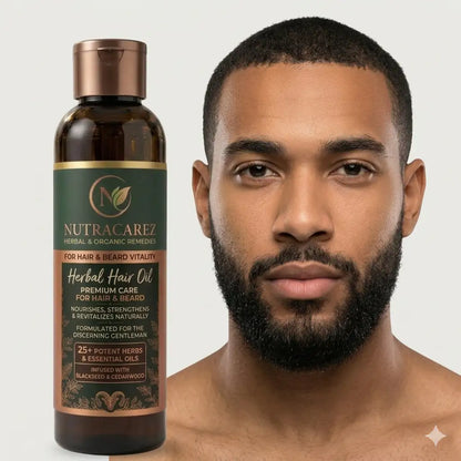NutraCarez Men's Herbal Hair & Beard Oil – Advanced Natural Formula with 25+ Herbs & Essential Oils